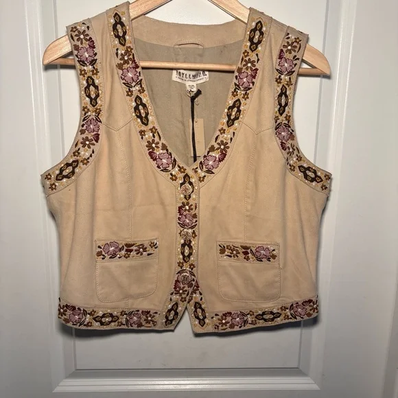 Idyllwind by Miranda Lambert Tan Embroidered Floral Vest with Fringe M - Picture 3 of 6
